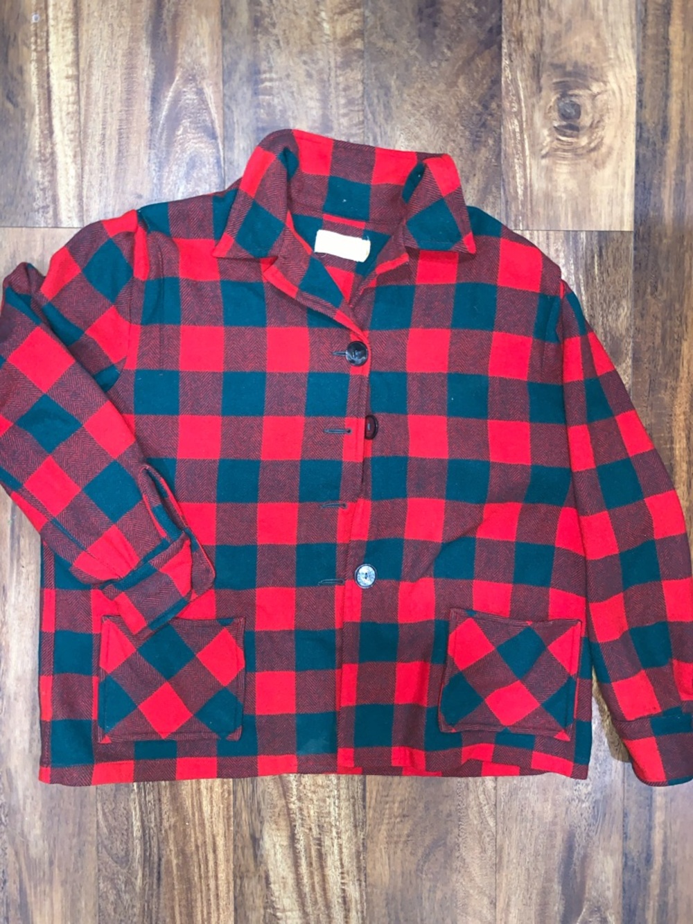 Pendleton Red and Green  Plaid Wool Jacket With Shoulder Padding No Size Tag 114